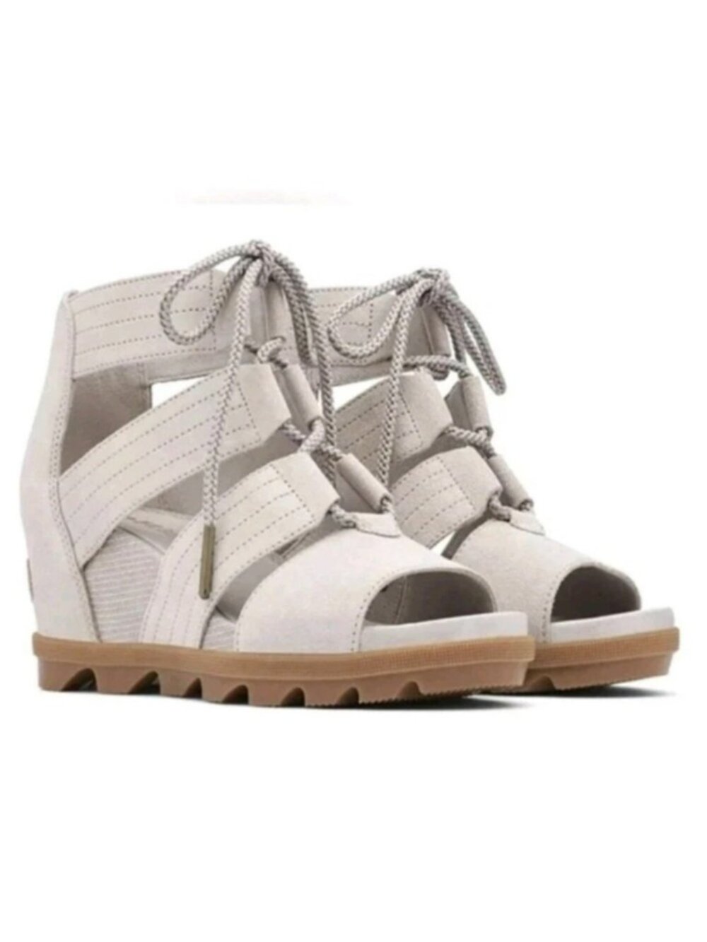 Sorel Joanie ll Gladiator 3272 Lace-Up Wedge Sandals Womens 5 Leather Quarry Gra